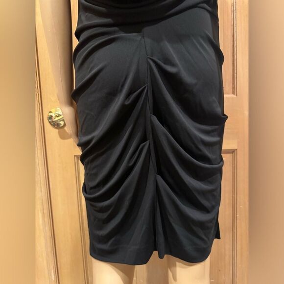 Nicole Miler Black low cowl  Neck Ruched Midi Dress SZ L - Picture 7 of 8
